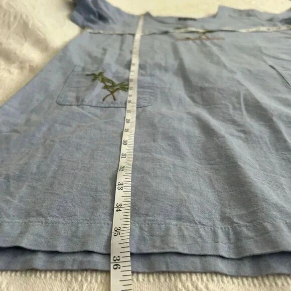 Vintage Embroidered Tropical Palm Short Sleeve Denim Blue J. Shift Dress Size M - Picture 10 of 12